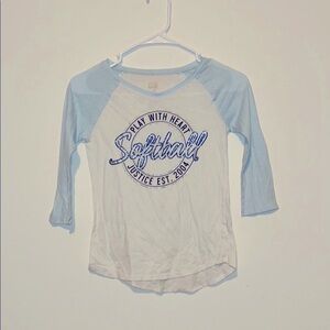 Justice Long Sleeve Raglan Tee White and Blue